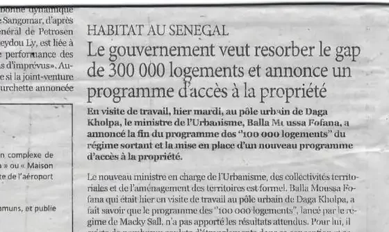 HABITAT AU SENEGAL : LE GOUVERNEMENT VEUT RESORBER 300.000 LOGEMENTS ET ANNONCE UN PROGRAMME D’ACCES A LA PROPRIETE